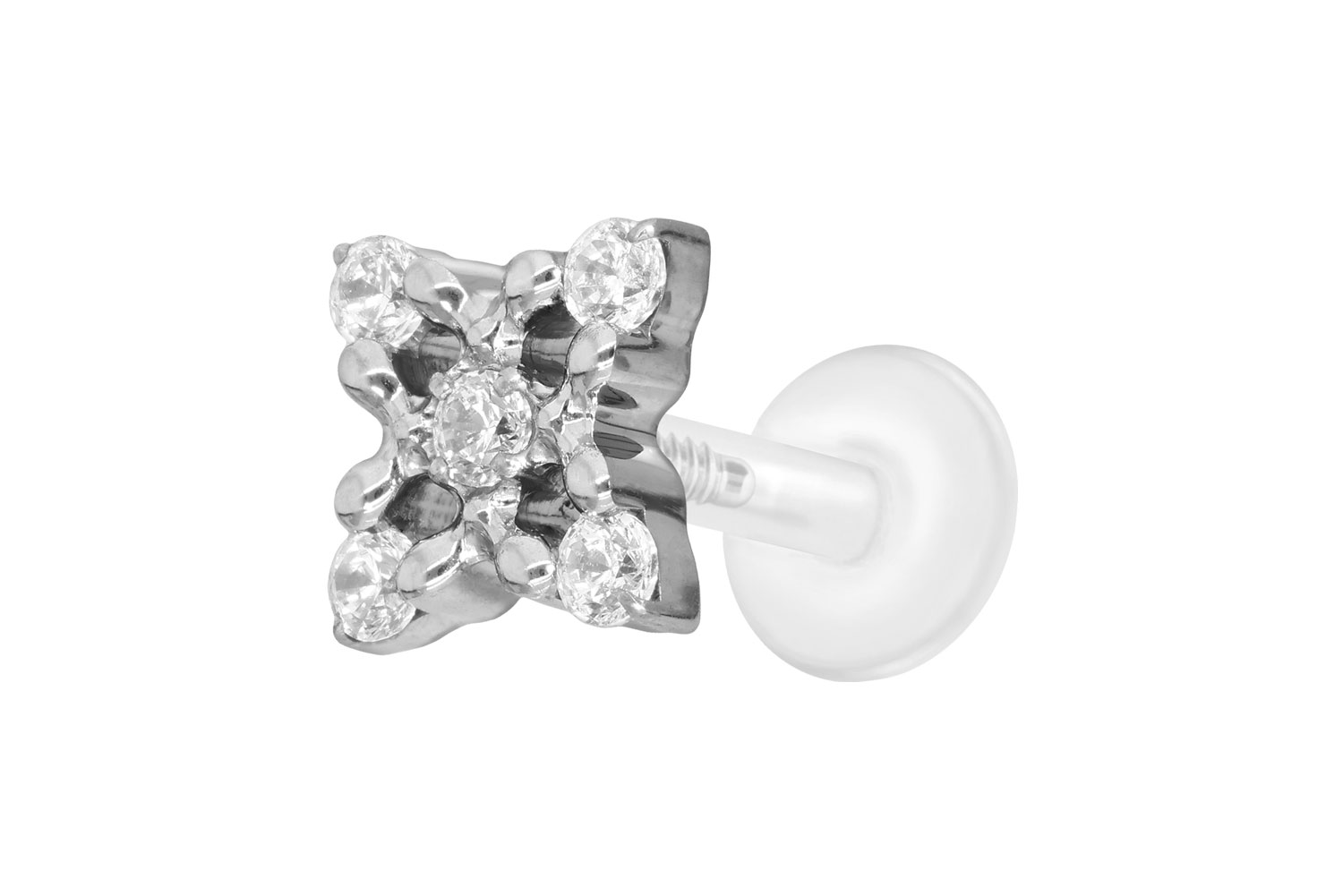 PTFE Labret Piercing mit Innengewinde + Titan-Aufsatz KRISTALLBLUME